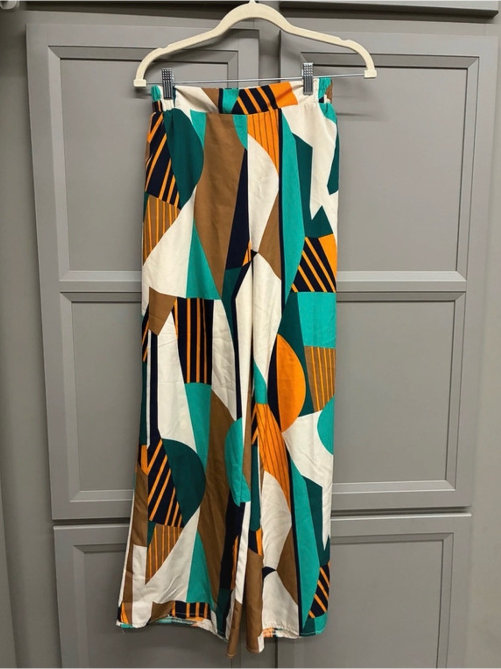 SHEIN Geometric Maxi Skirt in Teal, Mustard & Cream